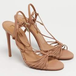 مملوكة مسبقًا Aquazzura Beige Leather Whisper Ankle Wrap Sandals Size 36.5