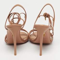 مملوكة مسبقًا Aquazzura Beige Leather Whisper Ankle Wrap Sandals Size 36.5