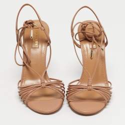 مملوكة مسبقًا Aquazzura Beige Leather Whisper Ankle Wrap Sandals Size 36.5
