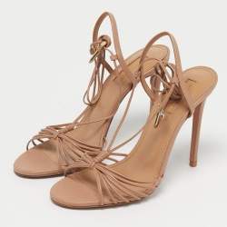 مملوكة مسبقًا Aquazzura Beige Leather Whisper Ankle Wrap Sandals Size 36.5