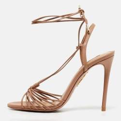 مملوكة مسبقًا Aquazzura Beige Leather Whisper Ankle Wrap Sandals Size 36.5