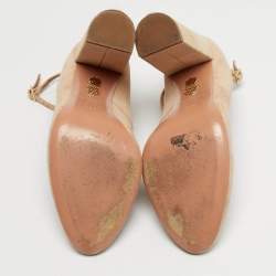 Pre Owned Aquazzura Beige Suede Alix Ankle Strap Pumps Size 38.5