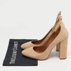 Pre Owned Aquazzura Beige Suede Alix Ankle Strap Pumps Size 38.5