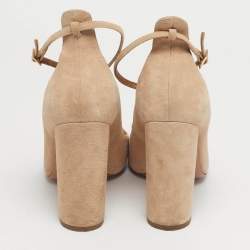 Pre Owned Aquazzura Beige Suede Alix Ankle Strap Pumps Size 38.5