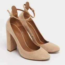 Pre Owned Aquazzura Beige Suede Alix Ankle Strap Pumps Size 38.5