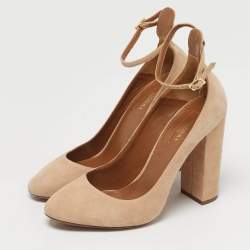 Pre Owned Aquazzura Beige Suede Alix Ankle Strap Pumps Size 38.5