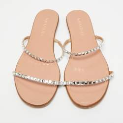 مملوكة مسبقًا شريحة مسطحة مزينة بالكريستال من جلد الغزال البيج مقاس 40 من أكوازورا