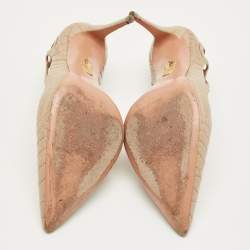 Pre Owned Aquazzura Fenix Size 38 Beige Croc Embossed Cut-Out Leather Pumps