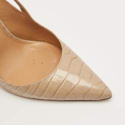 Pre Owned Aquazzura Fenix Size 38 Beige Croc Embossed Cut-Out Leather Pumps