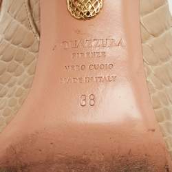 Pre Owned Aquazzura Fenix Size 38 Beige Croc Embossed Cut-Out Leather Pumps