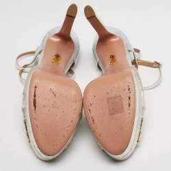 Pre Owned Aquazzura La Di Da Size 41 Silver Leather and Snakeskin Embossed Platform Sandals