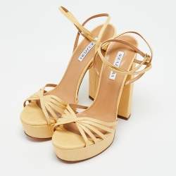 مملوكة مسبقًا صندل أكوازورا منصة جلدية بتأثير الثعبان الذهبي بحزام عند الكاحل مقاس 36