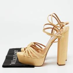 مملوكة مسبقًا صندل أكوازورا منصة جلدية بتأثير الثعبان الذهبي بحزام عند الكاحل مقاس 36