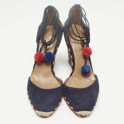 Pre Owned Aquazzura Size 39 Navy Blue Suede Wedge Pumps