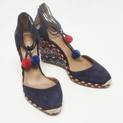 Pre Owned Aquazzura Size 39 Navy Blue Suede Wedge Pumps