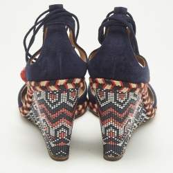 Pre Owned Aquazzura Size 39 Navy Blue Suede Wedge Pumps