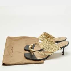 مملوكة مسبقًا صندل سلايد أكوازورا ريندي فو جلد أسود/ذهبي مقاس 39