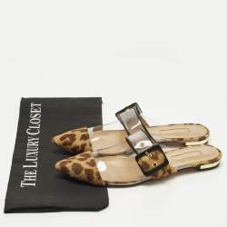 مملوكة مسبقًا Aquazzura Seduction Size 36.5 Brown Leopard Print Calf Hair and PVC Flat Mules