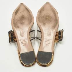 مملوكة مسبقًا Aquazzura Seduction Size 36.5 Brown Leopard Print Calf Hair and PVC Flat Mules