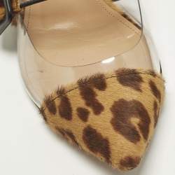 مملوكة مسبقًا Aquazzura Seduction Size 36.5 Brown Leopard Print Calf Hair and PVC Flat Mules