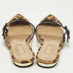 مملوكة مسبقًا Aquazzura Seduction Size 36.5 Brown Leopard Print Calf Hair and PVC Flat Mules