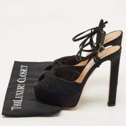 مملوكة مسبقًا صندل أكوازورا حزام الكاحل قماش أسود وحرير ساتان بيليني بيوتي بلاتو مقاس 37