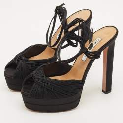 مملوكة مسبقًا صندل أكوازورا حزام الكاحل قماش أسود وحرير ساتان بيليني بيوتي بلاتو مقاس 37