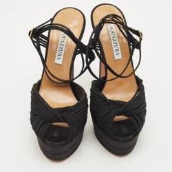 مملوكة مسبقًا صندل أ كوازورا حزام الكاحل قماش أسود وحرير ساتان بيليني بيوتي بلاتو مقاس 37