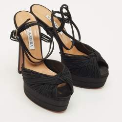 مملوكة مسبقًا صندل أكوازورا حزام الكاحل قماش أسود وحرير ساتان بيليني بيوتي بلاتو مقاس 37