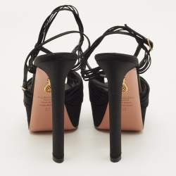 مملوكة مسبقًا صندل أكوازورا حزام الكاحل قماش أسود وحرير ساتان بيليني بيوتي بلاتو مقاس 37