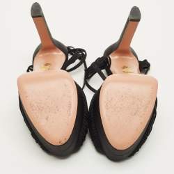 مملوكة مسبقًا صندل أكوازورا حزام الكاحل قماش أسود وحرير ساتان بيليني بيوتي بلاتو مقاس 37