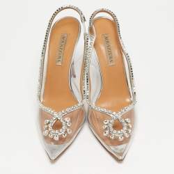 مملوكة مسبقًا حذاء كعب عالي أكوازورا بي في سي وجلد شفاف مرصع بالأحجار حزام للكاحل مقاس 41