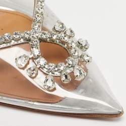 مملوكة مسبقًا حذاء كعب عالي أكوازورا بي في سي وجلد شفاف مرصع بالأحجار حزام للكاحل مقاس 41