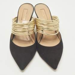 مملوكة مسبقًا Aquazzura Rendez Vous Size 36.5 Black/Gold Leather and Suede Mules