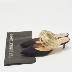 مملوكة مسبقًا Aquazzura Rendez Vous Size 36.5 Black/Gold Leather and Suede Mules