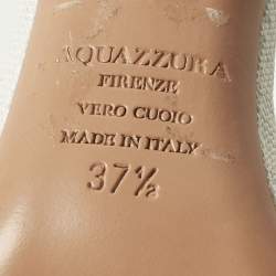 Pre Owned صندل أكوازورا قماش ورافيا أبيض/أزرق بأزهار وحزام للكاحل مقاس 37.5