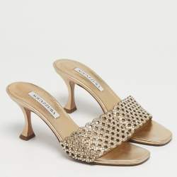 Pre Owned صندل أكوازورا كريستال مزين جلد ذهبي مقاس 38