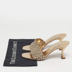 Pre Owned صندل أكوازورا كريستال مزين جلد ذهبي مقاس 38