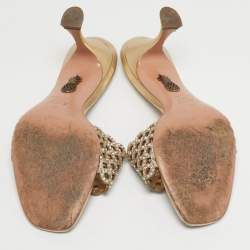 Pre Owned صندل أكوازورا كريستال مزين جلد ذهبي مقاس 38