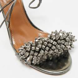 Pre Owned Aquazzura Wild Thing Size 36.5 Grey Leather Embellishment Ankle Strap Sandals