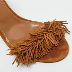 Pre Owned Aquazzura Wild Thing Size 39 Brown Suede Fringe Ankle Wrap Sandals