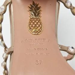 Pre Owned صندل أكوازورا تيكيلا جلد ذهبي منزلقة مقاس 37