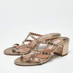 Pre Owned صندل أكوازورا تيكيلا جلد ذهبي منزلقة مقاس 37