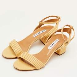 Pre Owned صندل أكوازورا صندانس مقاس 36 بلون البيج من الرافيا مع حزام للكاحل