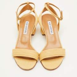 Pre Owned صندل أكوازورا صندانس مقاس 36 بلون البيج من الرافيا مع حزام للكاحل