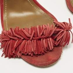 Pre Owned صندل أكوازورا وايلد ثينغ سويدي أحمر بشراشيب حزام للكاحل مقاس 39