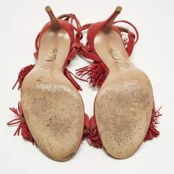 Pre Owned صندل أكوازورا وايلد ثينغ سويدي أحمر بشراشيب حزام للكاحل مقاس 39