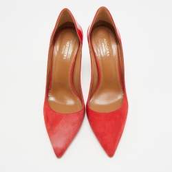 مملوكة مسبقًا Aquazzura Firenze Size 38.5 Red Patent Leather and Suede Pumps