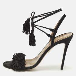 Pre Owned Aquazzura Wild Thing Size 38.5 Black Suede Ankle Strap Sandals