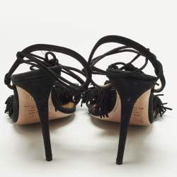 Pre Owned Aquazzura Wild Thing Size 38.5 Black Suede Ankle Strap Sandals